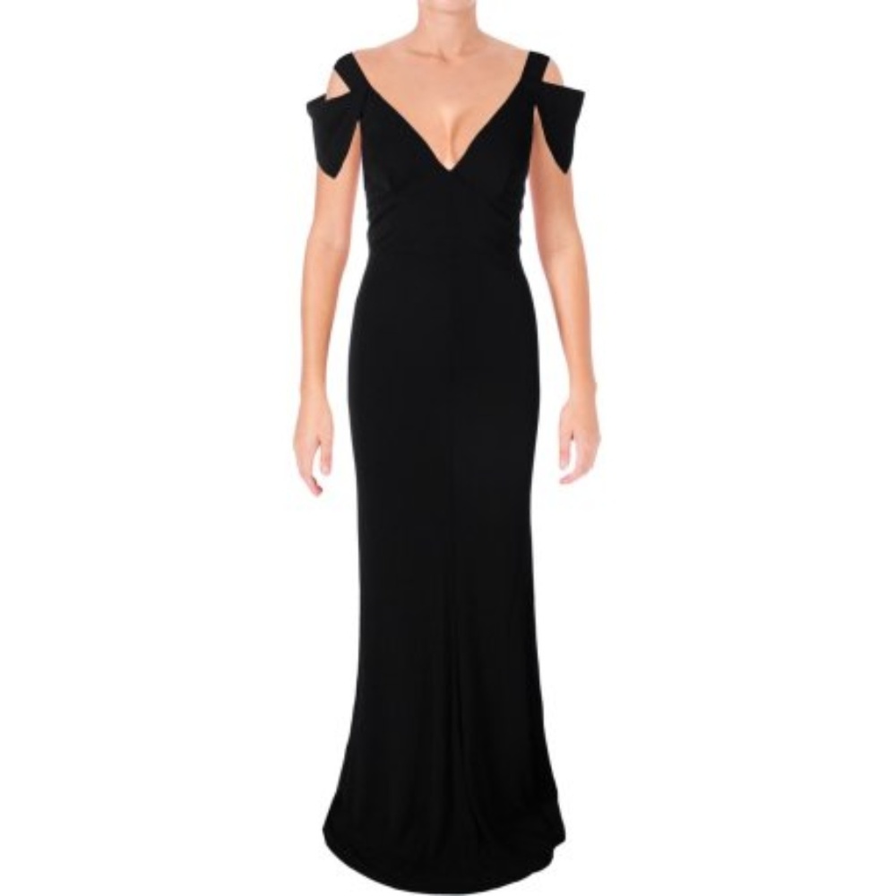Black Fit & Flare Cold Shoulder Evening Gown